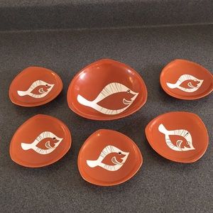 Mid Century Retro Art Pottery Dish Set - Fun Fish!